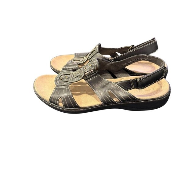 Clarks Collection Open-Toe Black Sandals Adjustable Straps & Stitch Detai; sz 11 - Picture 4 of 8